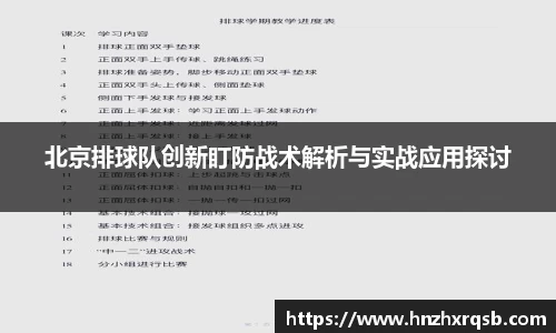 北京排球队创新盯防战术解析与实战应用探讨